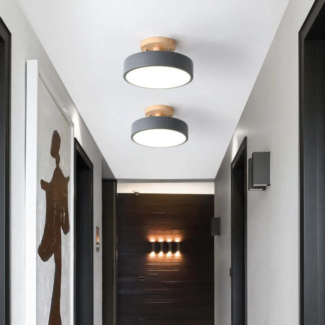 Wood and Acrylic LED Ceiling Light – Round Modern Design
